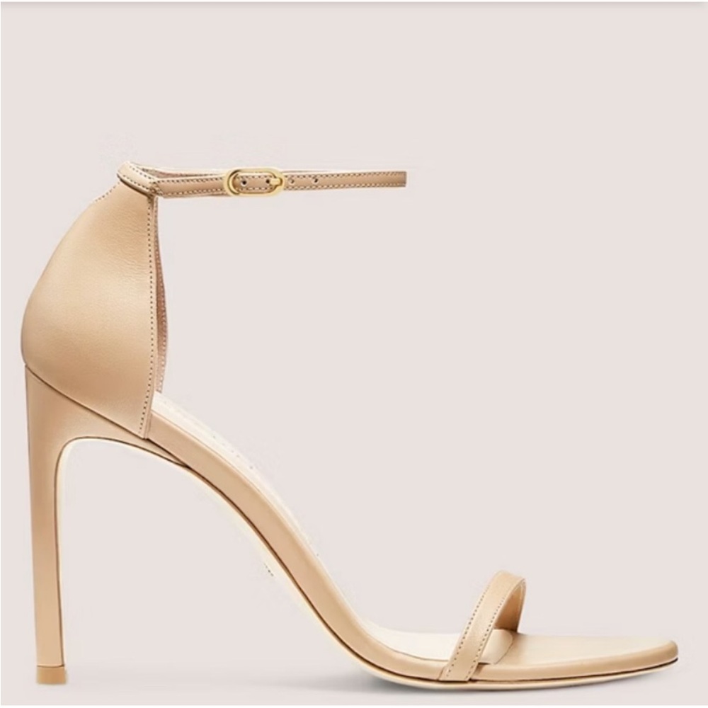 Stuart Weitzman Nudist Leather Ankle Strap Stiletto Sandals